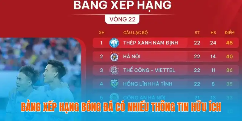 Bảng xếp hạng bóng đá có nhiều thông tin hữu ích